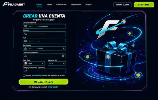 Formulario de registro de Fragabet Casino Chile para crear una cuenta y comenzar a jugar online.